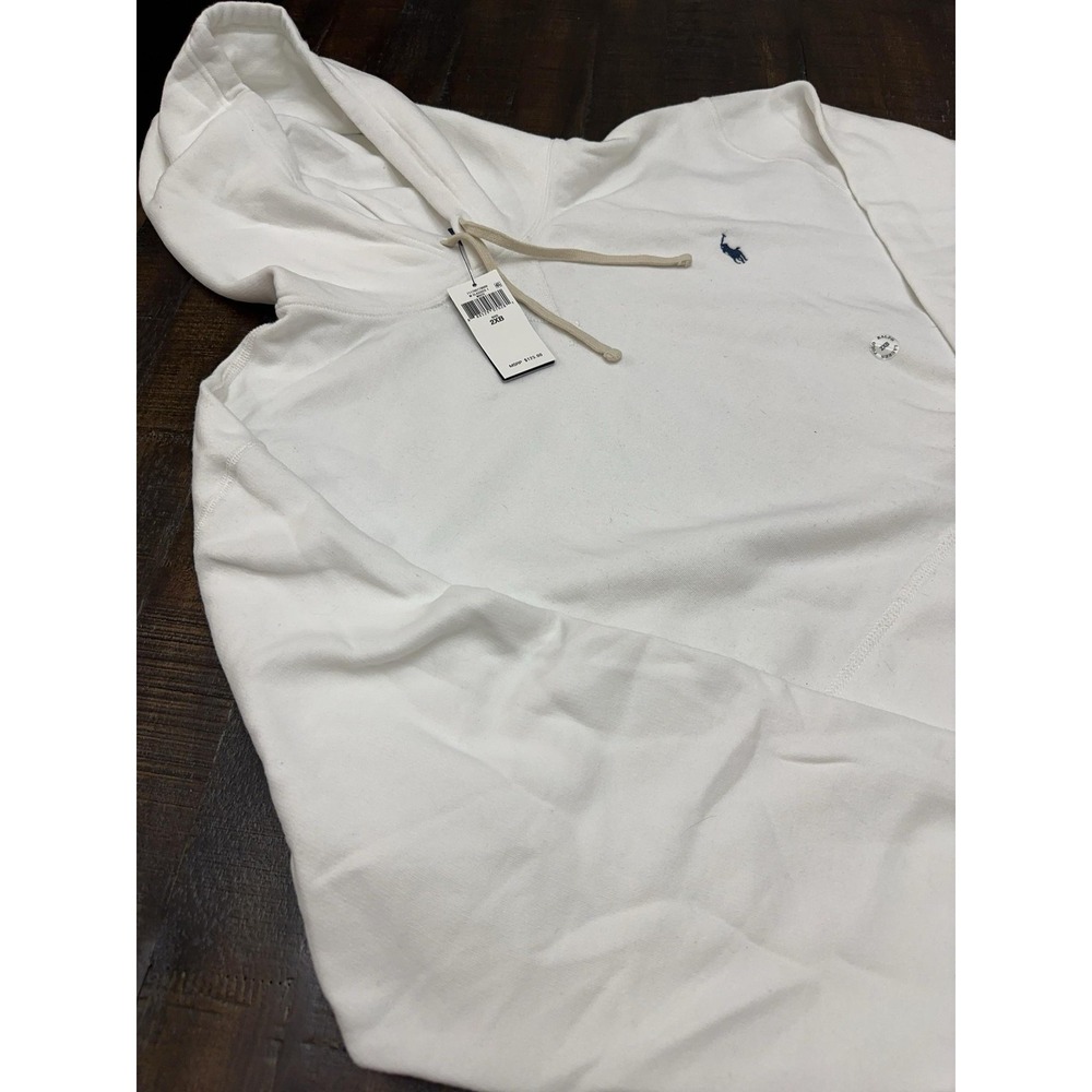 Polo Ralph Lauren Hoodie Mens 2XB White Fleece Pullover Kangaroo Pocket Logo